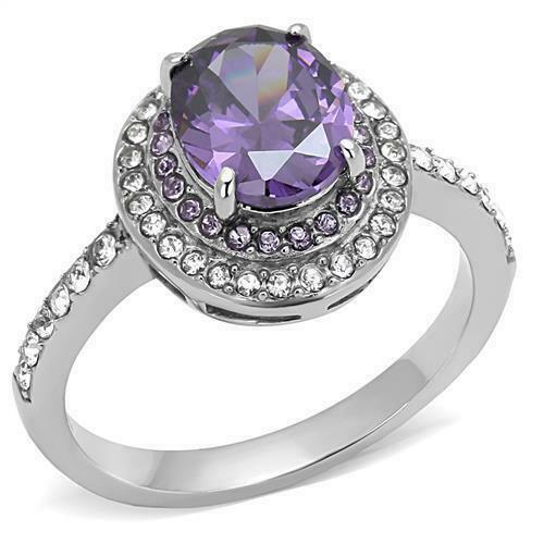 Jewellery Kingdom Simulated Diamond Oval Band Purple Amethyst Stainless Steel Ring - Jewelry Rings - British D'sire