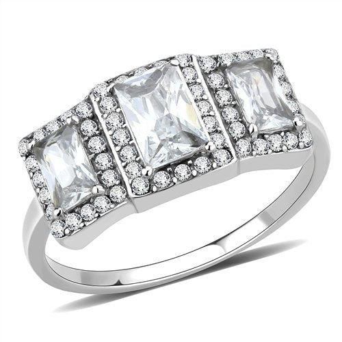 Jewellery Kingdom Simulated Diamonds Art Deco Anniversary Silver Emerald Cut Ladies Ring - Jewelry Rings - British D'sire