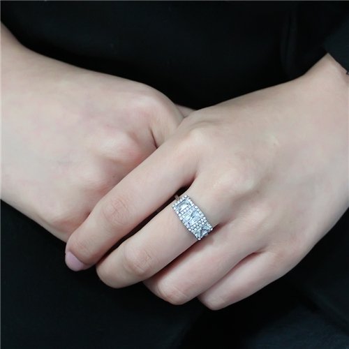 Jewellery Kingdom Simulated Diamonds Art Deco Anniversary Silver Emerald Cut Ladies Ring - Jewelry Rings - British D'sire