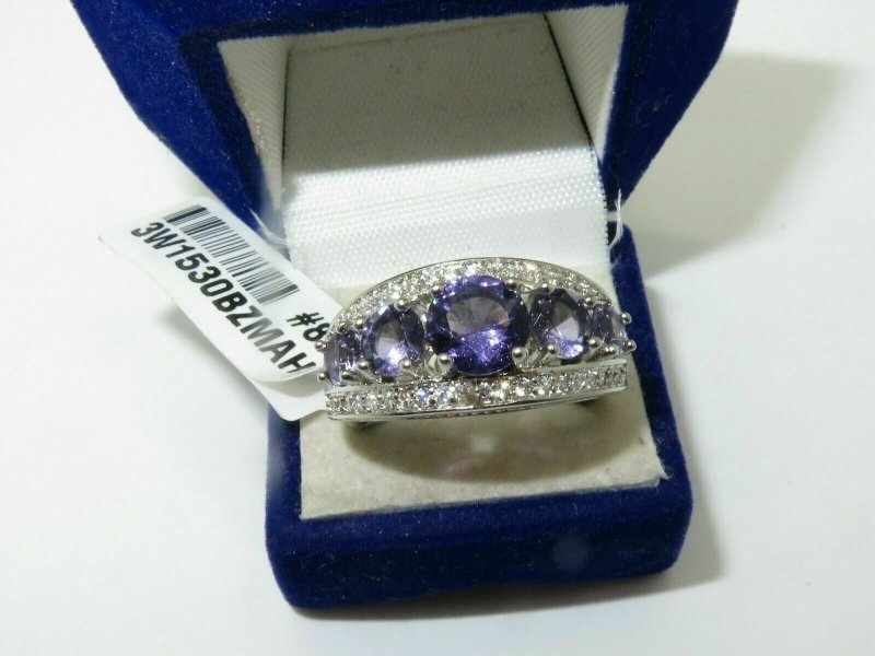 Jewellery Kingdom Simulated Diamonds Eternity Rhodium Ladies Ring Band (Silver & Purple) - Jewelry Rings - British D'sire