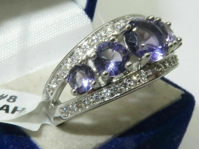 Jewellery Kingdom Simulated Diamonds Eternity Rhodium Ladies Ring Band (Silver & Purple) - Jewelry Rings - British D'sire