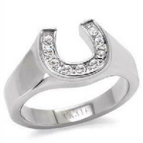 Jewellery Kingdom Simulated Diamonds Horse Shoe Unisex Stainless Steel Pave Ring - Jewelry Rings - British D'sire Main image