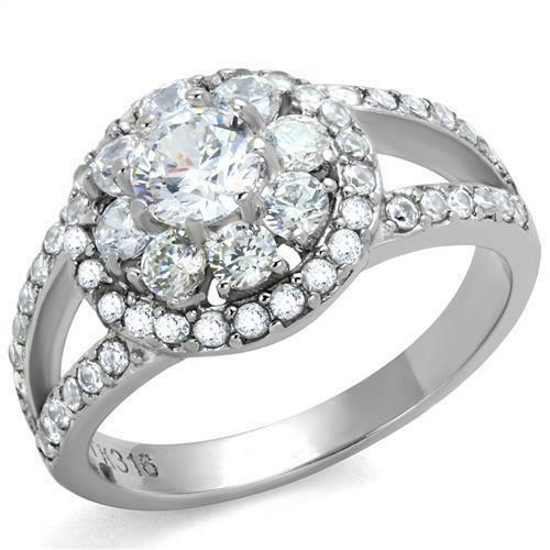 Jewellery Kingdom Simulated Diamonds Stainless Steel Flower Ladies Ring (Silver) - Jewelry Rings - British D'sire Main image