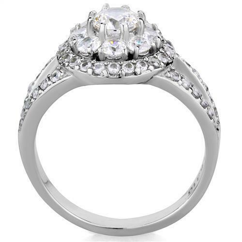 Jewellery Kingdom Simulated Diamonds Stainless Steel Flower Ladies Ring (Silver) - Jewelry Rings - British D'sire