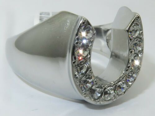 Jewellery Kingdom Simulated Diamonds Stainless Steel Signet Pinky Mens Horseshoe Ring (Silver) - Jewelry Rings - British D'sire