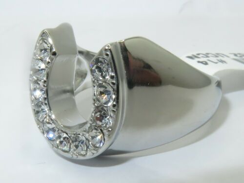 Jewellery Kingdom Simulated Diamonds Stainless Steel Signet Pinky Mens Horseshoe Ring (Silver) - Jewelry Rings - British D'sire