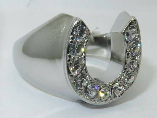 Jewellery Kingdom Simulated Diamonds Stainless Steel Signet Pinky Mens Horseshoe Ring (Silver) - Jewelry Rings - British D'sire