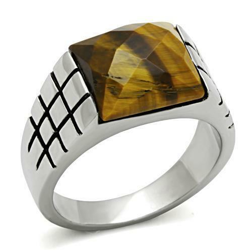 Jewellery Kingdom Smoked Quartz Mens Signet Pinky Genuine Stone Stainless Steel Ring (Brown) - Jewelry Rings - British D'sire