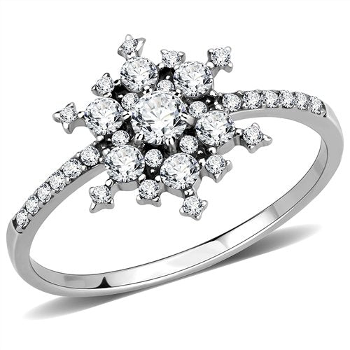 Jewellery Kingdom Snowflake Simulated Diamond Cluster Steel Ring (Silver) - Rings - British D'sire Main image