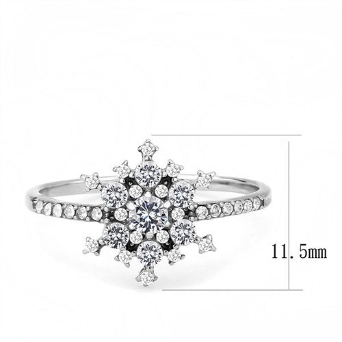 Jewellery Kingdom Snowflake Simulated Diamond Cluster Steel Ring (Silver) Secondary image