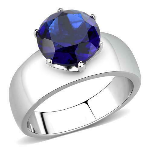 Jewellery Kingdom Solitaire 2CT Stainless Steel Ladies Sapphire Ring (Silver & Blue) - Jewelry Rings - British D'sire Main image