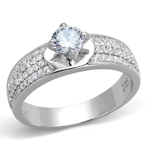 Jewellery Kingdom Solitaire Accents 1.25CT Pave Sterling Silver 925 Ladies Cubic Zirconia Ring (Silver) - Jewelry Rings - British D'sire Main image