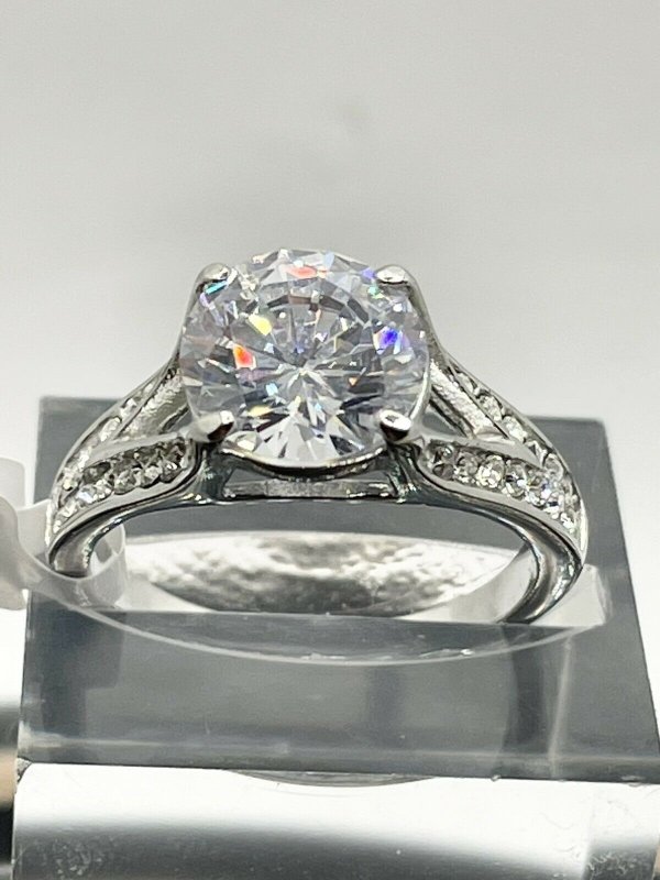 Jewellery Kingdom Solitaire Accents Cubic Zirconia 3 CT Stainless Steel Ladies Engagement Silver Ring - Jewelry Rings - British D'sire