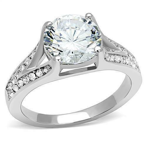 Jewellery Kingdom Solitaire Accents Cubic Zirconia 3 CT Stainless Steel Ladies Engagement Silver Ring - Jewelry Rings - British D'sire