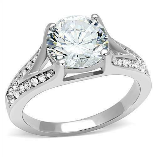 Jewellery Kingdom Solitaire Accents Cubic Zirconia 3 CT Stainless Steel Ladies Engagement Silver Ring - Jewelry Rings - British D'sire Main image