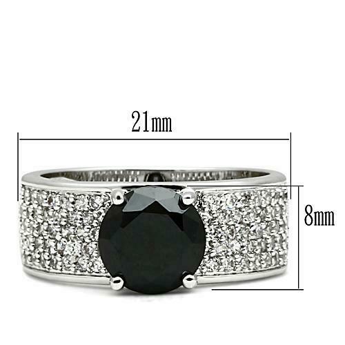 Ladied Black cubic zirconia solitaire wide band ring by Jewellery kingdom | Rhodium plated ring with pave set cubic zirconia's Secondary image