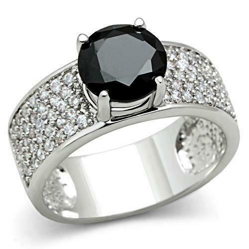 Jewellery Kingdom Solitaire Accents Cubic Zirconia Rhodium Wide Band Ladies Ring Silver & Black) - Jewelry Rings - British D'sire
