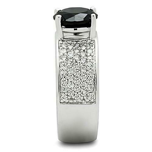 Jewellery Kingdom Solitaire Accents Cubic Zirconia Rhodium Wide Band Ladies Ring Silver & Black) - Jewelry Rings - British D'sire