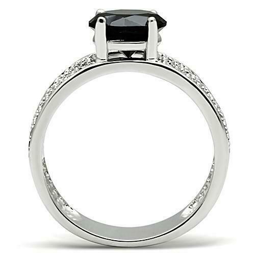 Jewellery Kingdom Solitaire Accents Cubic Zirconia Rhodium Wide Band Ladies Ring Silver & Black) - Jewelry Rings - British D'sire