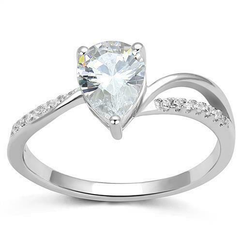 Jewellery Kingdom Solitaire Accents Cubic Zirconia Sterling Silver Ladies Engagement Pear Ring - Engagement Rings - British D'sire Main image