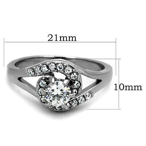 Jewellery Kingdom Solitaire Accents Ladies Swirl Engagement Cubic Zirconia Stainless Steel Ring Secondary image