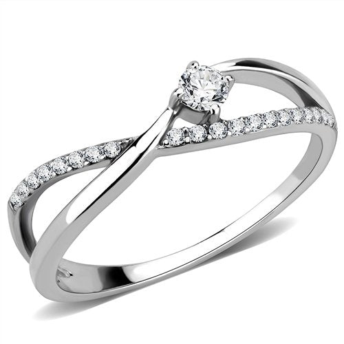 Jewellery Kingdom Solitaire Accents Stainless Steel Pretty Elegant Ladies Cubic Zirconia Ring Band (Silver) - Jewelry Rings - British D'sire Main image