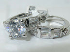 Jewellery Kingdom Solitaire Baguettes Silver Ladies Wedding Ring Set Band - Jewelry Rings - British D'sire