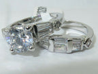 Jewellery Kingdom Solitaire Baguettes Silver Ladies Wedding Ring Set Band - Jewelry Rings - British D'sire