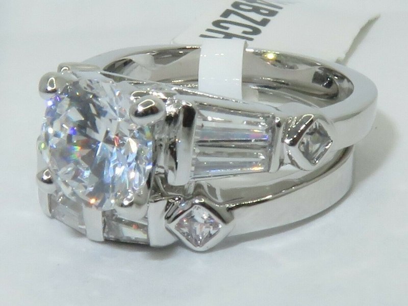 Jewellery Kingdom Solitaire Baguettes Silver Ladies Wedding Ring Set Band - Jewelry Rings - British D'sire Main image