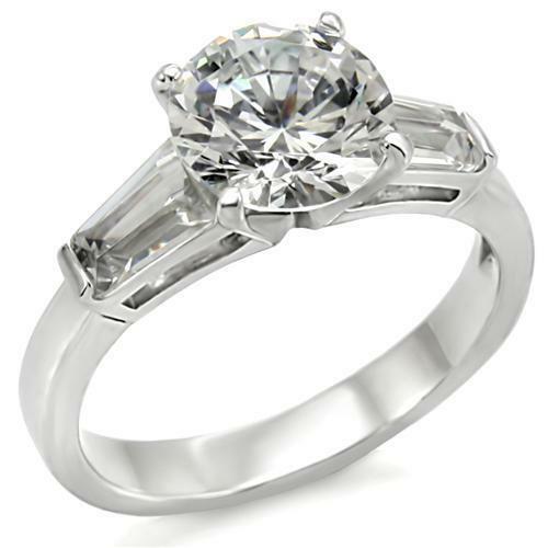 Jewellery Kingdom Solitaire Baguettes Sterling Silver 925 4CT Ladies Engagement Silver Ring - Jewelry Rings - British D'sire Main image