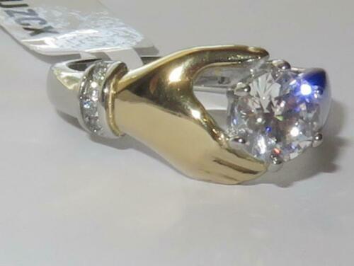 Jewellery Kingdom Solitaire Cubic Zirconia Hand Two Tone Hand Stainless Steel Silver Ring - Jewelry Rings - British D'sire