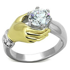 Jewellery Kingdom Solitaire Cubic Zirconia Hand Two Tone Hand Stainless Steel Silver Ring - Jewelry Rings - British D'sire