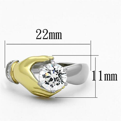 Jewellery Kingdom Solitaire Cubic Zirconia Hand Two Tone Hand Stainless Steel Silver Ring - Jewelry Rings - British D'sire