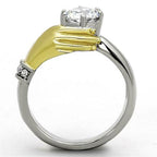 Jewellery Kingdom Solitaire Cubic Zirconia Hand Two Tone Hand Stainless Steel Silver Ring - Jewelry Rings - British D'sire