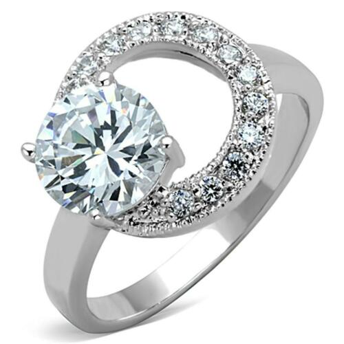 Jewellery Kingdom Solitaire Cubic Zirconia Pretty Silver Rhodium Clear Ladies Circle Ring - Jewelry Rings - British D'sire Main image