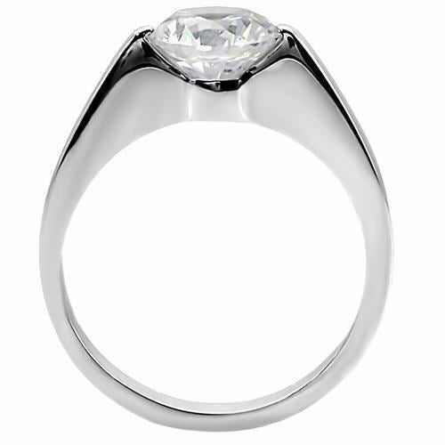 Jewellery Kingdom Solitaire Cubic Zirconia Stainless Steel Ladies Engagement Ring (Silver) - Engagement Rings - British D'sire