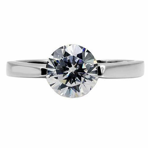 Jewellery Kingdom Solitaire Cubic Zirconia Stainless Steel Ladies Engagement Ring (Silver) - Engagement Rings - British D'sire