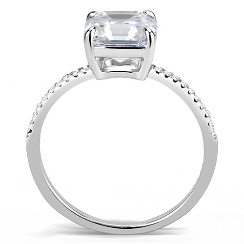 Jewellery Kingdom Solitaire CZ Stainless Steel Accent Ladies Asscher Ring (Silver) - Rings - British D'sire