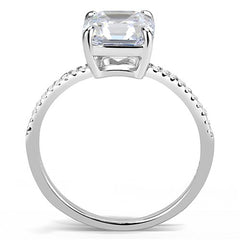 Jewellery Kingdom Solitaire CZ Stainless Steel Accent Ladies Asscher Ring (Silver) - Rings - British D'sire