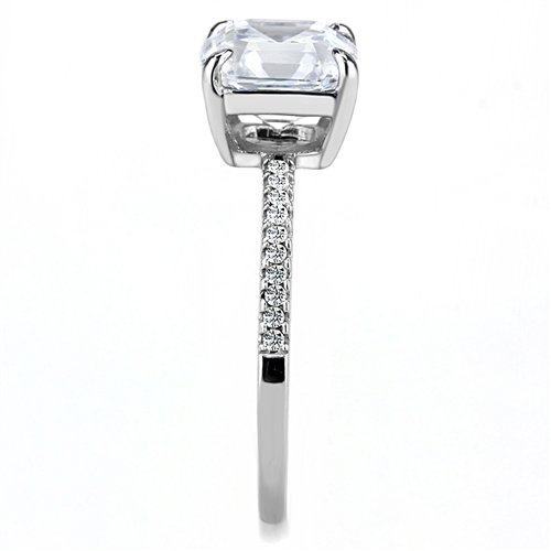 Jewellery Kingdom Solitaire CZ Stainless Steel Accent Ladies Asscher Ring (Silver) - Rings - British D'sire