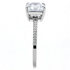 Jewellery Kingdom Solitaire CZ Stainless Steel Accent Ladies Asscher Ring (Silver) - Rings - British D'sire