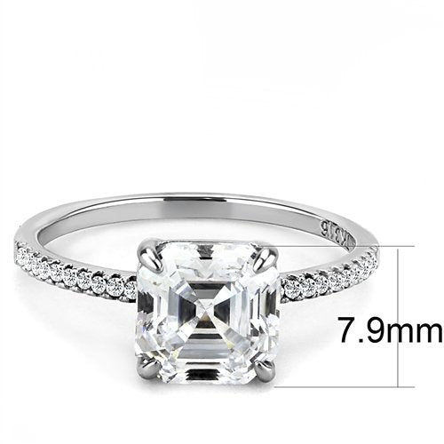 Jewellery Kingdom Solitaire CZ Stainless Steel Accent Ladies Asscher Ring (Silver) - Rings - British D'sire