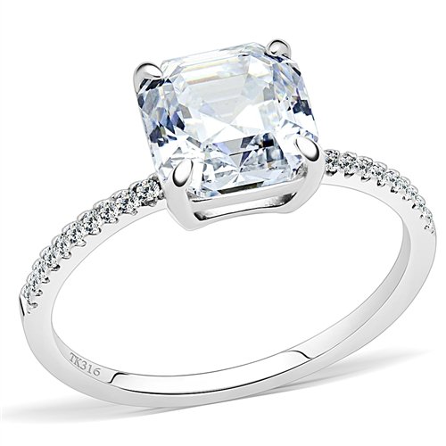 Jewellery Kingdom Solitaire CZ Stainless Steel Accent Ladies Asscher Ring (Silver) - Rings - British D'sire Main image