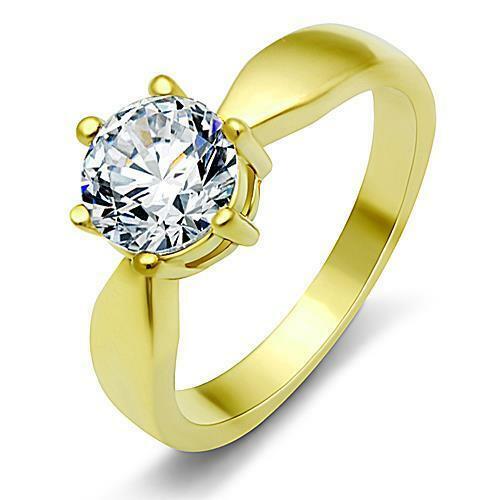 Jewellery Kingdom Solitaire Engagement Ladies 18kt 1 Carat Simulated Diamond Steel Ring (Gold) - Jewelry Rings - British D'sire Main image