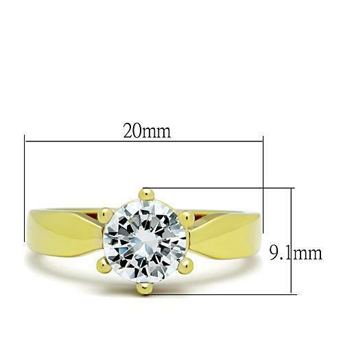 Jewellery Kingdom Solitaire Engagement Ladies 18kt 1 Carat Simulated Diamond Steel Ring (Gold) - Jewelry Rings - British D'sire