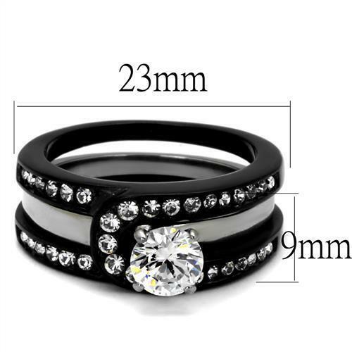 Jewellery Kingdom Solitaire Guard Ladies Engagement Wedding Ring Set (Black) Secondary image