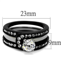 Jewellery Kingdom Solitaire Guard CZ Stainless Steel Ladies Engagement Wedding Ring Set (Black) - Engagement Rings - British D'sire