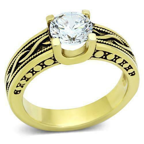 Jewellery Kingdom Solitaire Ladies 18kt Steel Cubic Zirconia 1.5 Carat Chunky Ring (Gold) - Jewelry Rings - British D'sire Main image