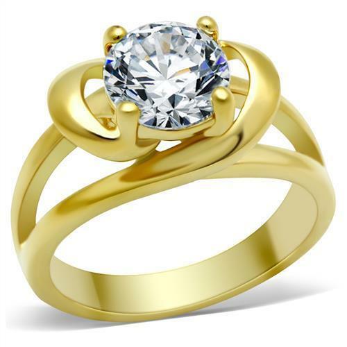 Jewellery Kingdom Solitaire Ladies 2 Carat Swirl Cubic Zirconia 18kt Steel Ring (Gold) - Jewelry Rings - British D'sire Main image