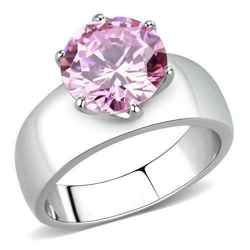 Jewellery Kingdom Solitaire Ladies Cubic Zirconia 2 Carat Stainless Steel Silver Ring (Pink) - Jewelry Rings - British D'sire Main image